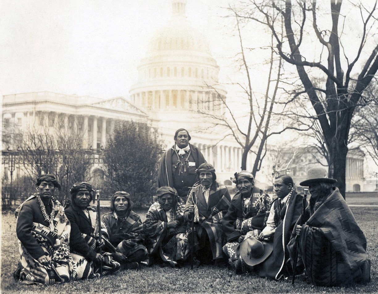 Historical photo of Pueblo delegation in front of the U.S. Capitol Building (1923)