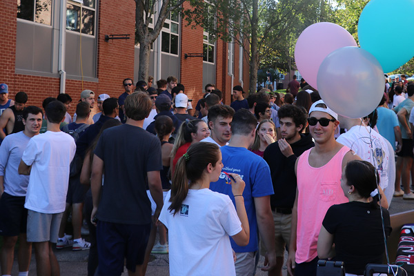 Crowd of students and balloons