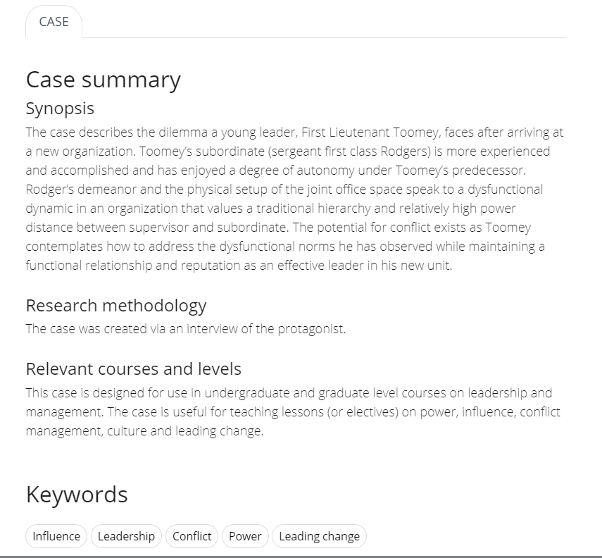 Example Case summary page.