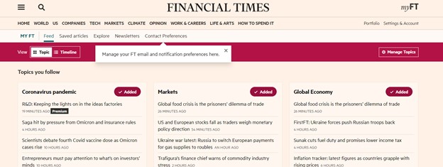 FT.com landing page