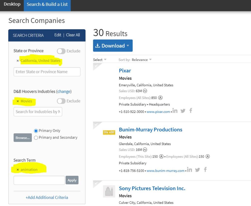 search results for animated movie companies in California