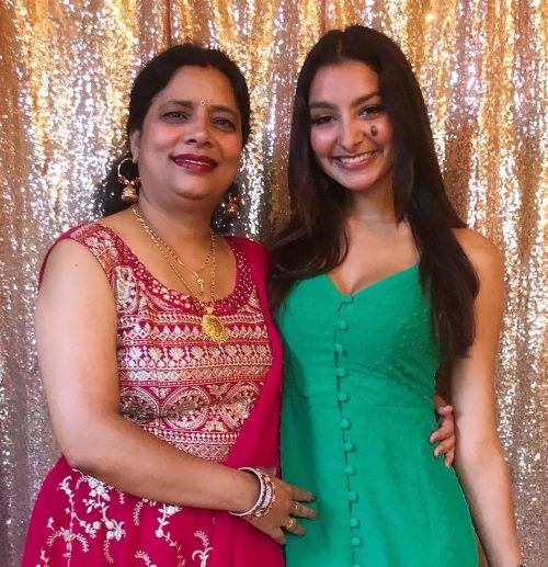 Medha Prakah and her mother in evening wear dresses