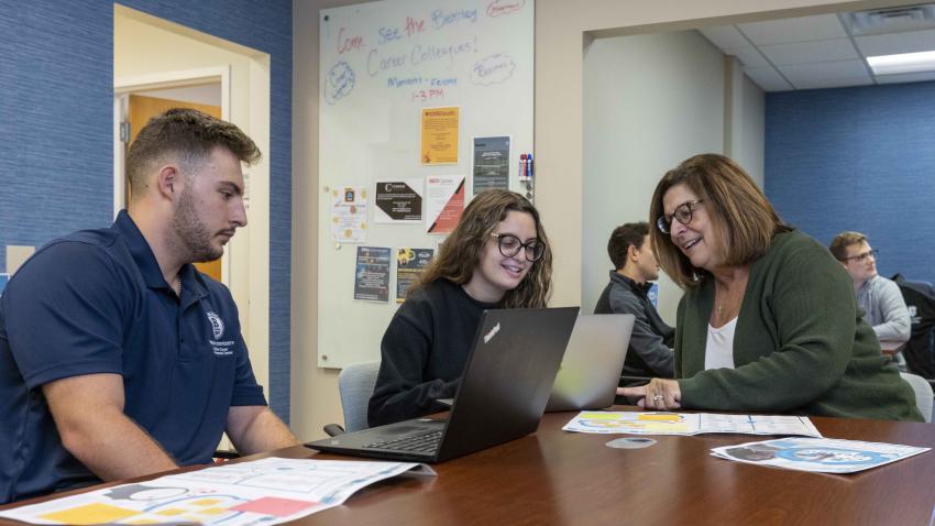 Bentley students meet with a career development coach 