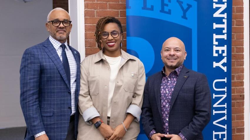 Bentley President E. LaBrent Chrite, GLSEN CEO Melanie Willingham-Jaggers and Bentley Assistant Professor of Management Dr. Mateo Cruz