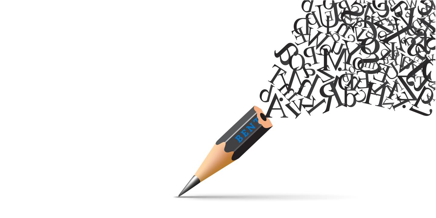 Photo illustration of pencil with letters 