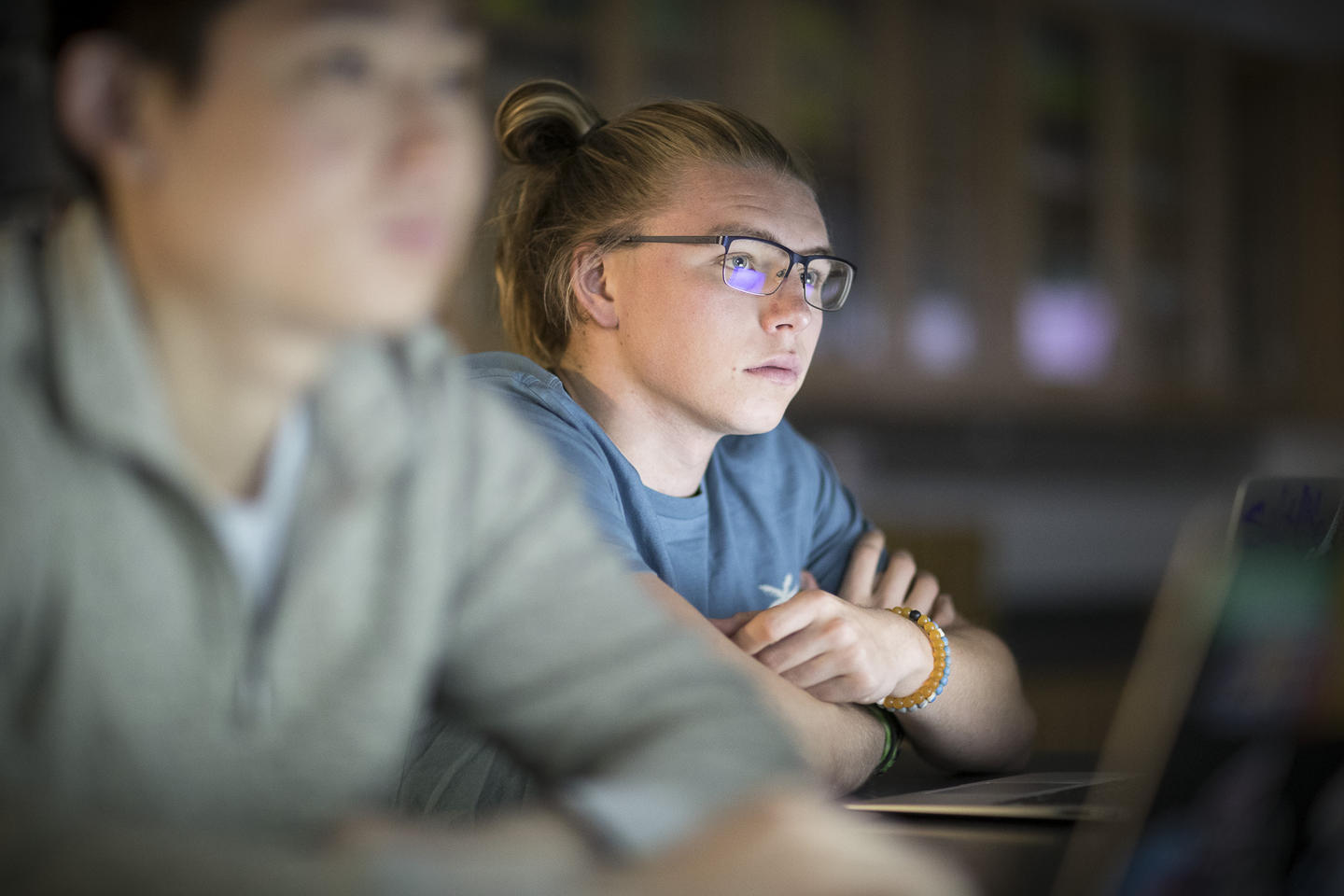 student focuses in the classroom