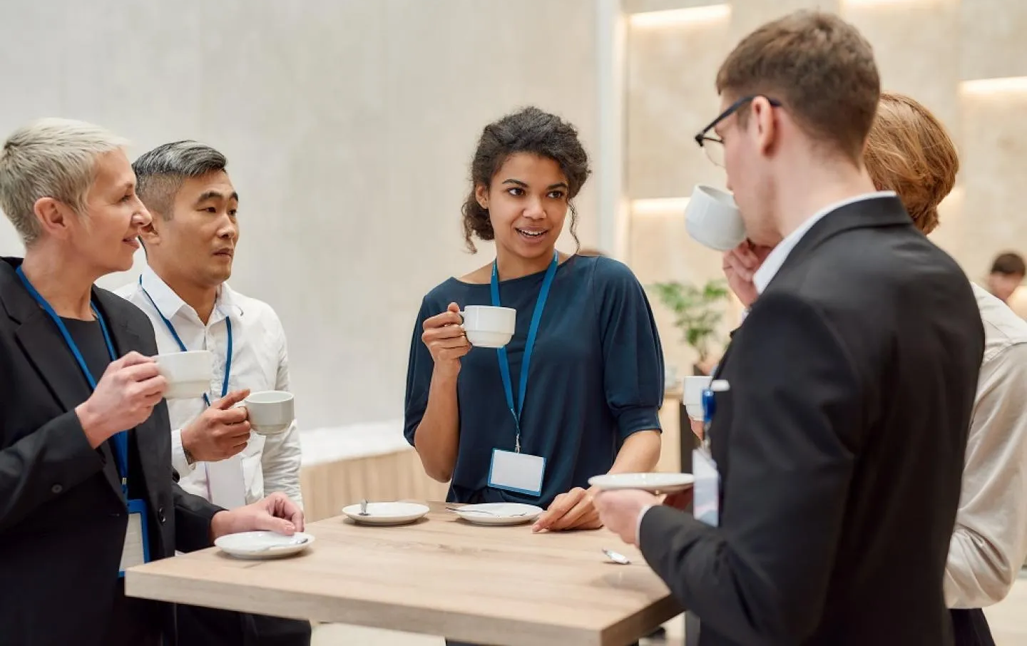 A group of professionals having breakfast together