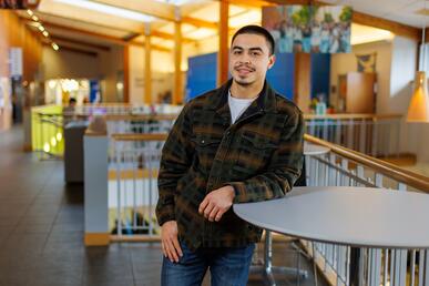 Bentley graduate student Randy Estrin poses in the Student Center.