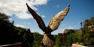 The Bentley Falcon on Upper Campus that welcomes all honors and recognition.